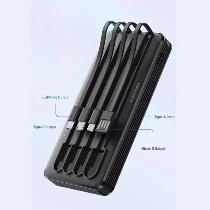 Awei P133K 10000mAh Fast-Fill Power Bank with 4 Self-Contained Cables